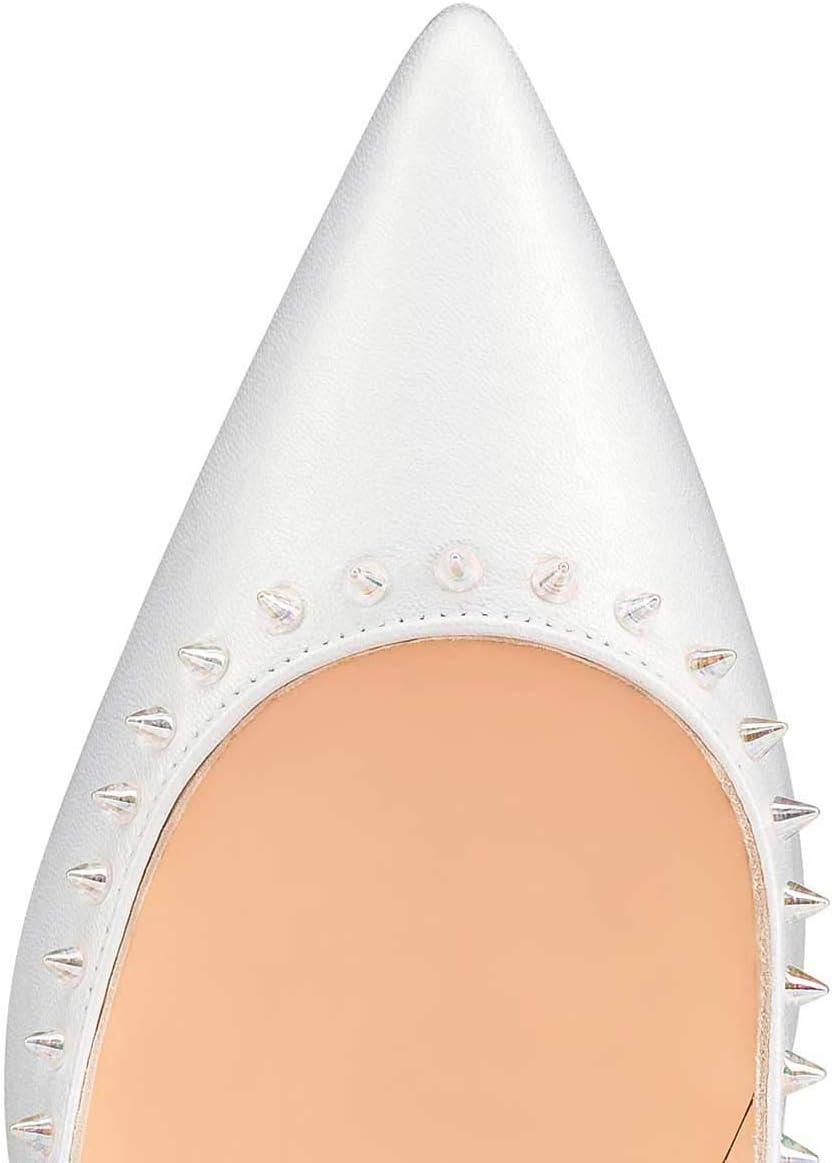 imageFSJ Women Bridal Pointed Toe Chunky Block High Heel Crystal Pumps Slip on Wedding Thick Comfort Evening Dress Studded Rivets ShoesWhitepu 10cm