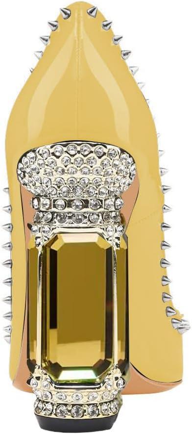 imageFSJ Women Bridal Pointed Toe Chunky Block High Heel Crystal Pumps Slip on Wedding Thick Comfort Evening Dress Studded Rivets ShoesYellow