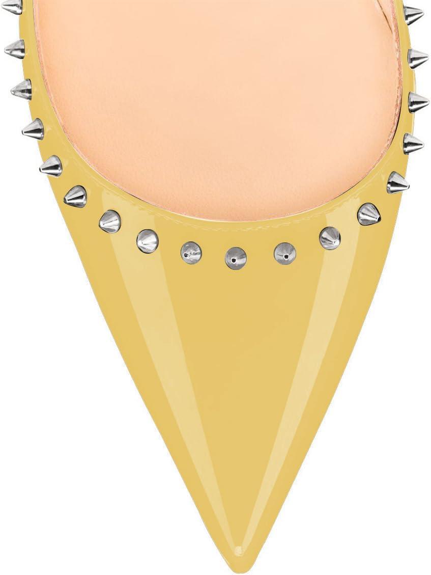 imageFSJ Women Bridal Pointed Toe Chunky Block High Heel Crystal Pumps Slip on Wedding Thick Comfort Evening Dress Studded Rivets ShoesYellow