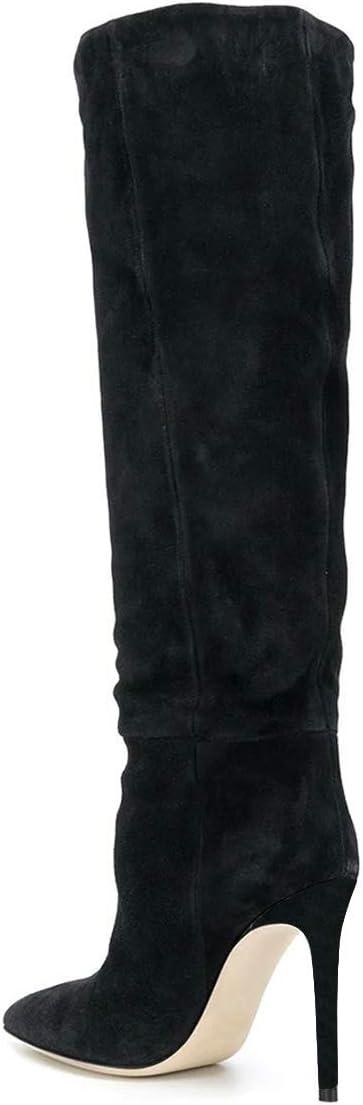 imageFSJ Women Comfy High Stiletto Heel Knee High Long Boots Closed Pointed Toe Pull On Classic Party Stretch Shoes Size 415 USBlack