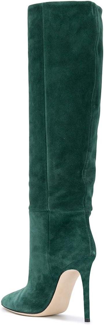 imageFSJ Women Comfy High Stiletto Heel Knee High Long Boots Closed Pointed Toe Pull On Classic Party Stretch Shoes Size 415 USTeal
