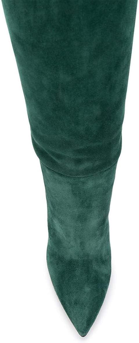 imageFSJ Women Comfy High Stiletto Heel Knee High Long Boots Closed Pointed Toe Pull On Classic Party Stretch Shoes Size 415 USTeal