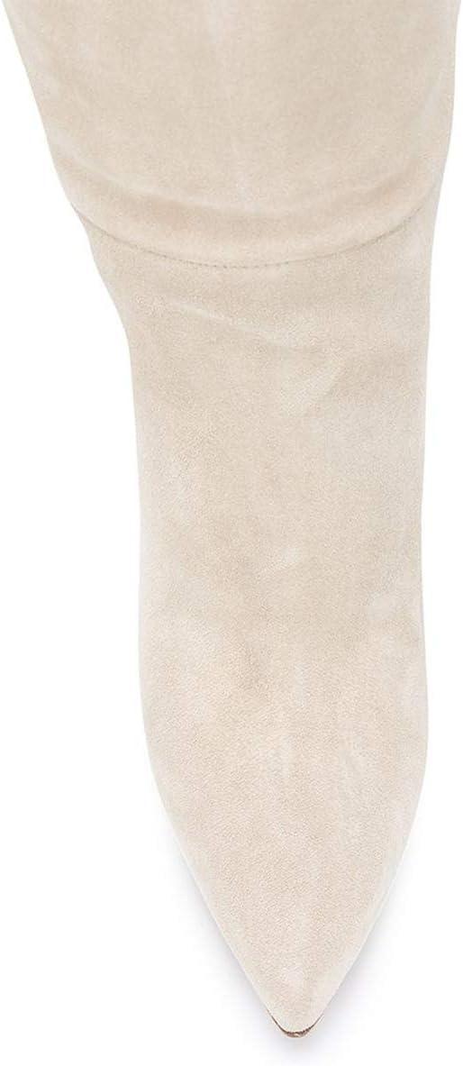 imageFSJ Women Comfy High Stiletto Heel Knee High Long Boots Closed Pointed Toe Pull On Classic Party Stretch Shoes Size 415 USWhite