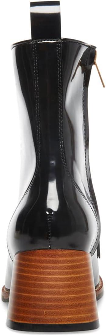 imageFSJ Women Fashion Chain Square Toe Block Mid Heel Ankle Boots Classic Side Zipper Casual Walking Ladies Shoes Size 415 USBlack