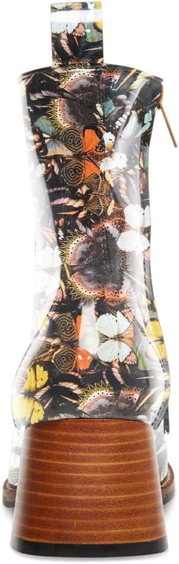 imageFSJ Women Fashion Chain Square Toe Block Mid Heel Ankle Boots Classic Side Zipper Casual Walking Ladies Shoes Size 415 USButterfly