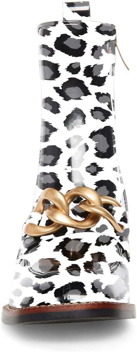 imageFSJ Women Fashion Chain Square Toe Block Mid Heel Ankle Boots Classic Side Zipper Casual Walking Ladies Shoes Size 415 USCow