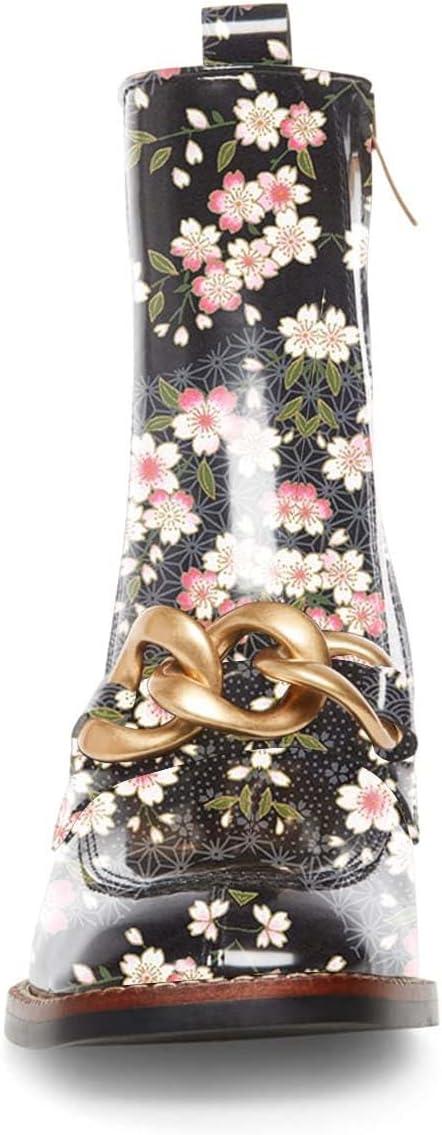 imageFSJ Women Fashion Chain Square Toe Block Mid Heel Ankle Boots Classic Side Zipper Casual Walking Ladies Shoes Size 415 USFlower