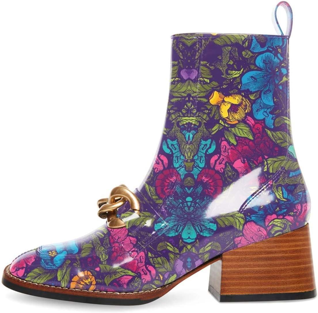 imageFSJ Women Fashion Chain Square Toe Block Mid Heel Ankle Boots Classic Side Zipper Casual Walking Ladies Shoes Size 415 USGarden