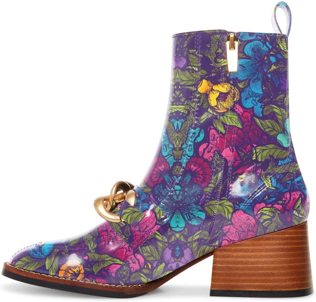 imageFSJ Women Fashion Chain Square Toe Block Mid Heel Ankle Boots Classic Side Zipper Casual Walking Ladies Shoes Size 415 USGarden