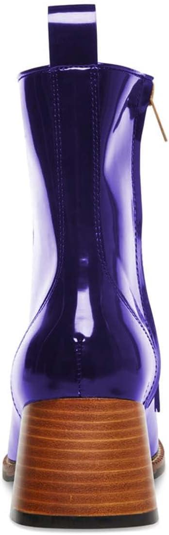 imageFSJ Women Fashion Chain Square Toe Block Mid Heel Ankle Boots Classic Side Zipper Casual Walking Ladies Shoes Size 415 USIndigo