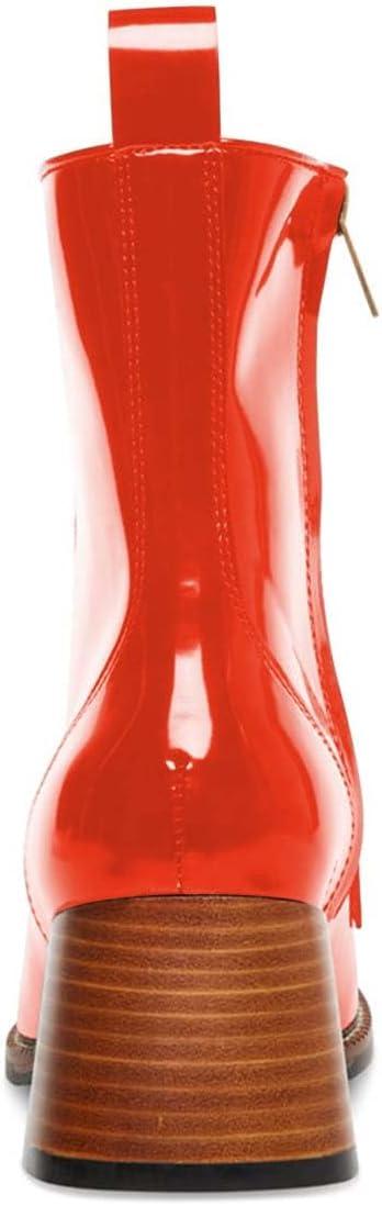 imageFSJ Women Fashion Chain Square Toe Block Mid Heel Ankle Boots Classic Side Zipper Casual Walking Ladies Shoes Size 415 USOrangered