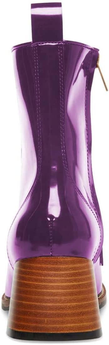 imageFSJ Women Fashion Chain Square Toe Block Mid Heel Ankle Boots Classic Side Zipper Casual Walking Ladies Shoes Size 415 USPurple