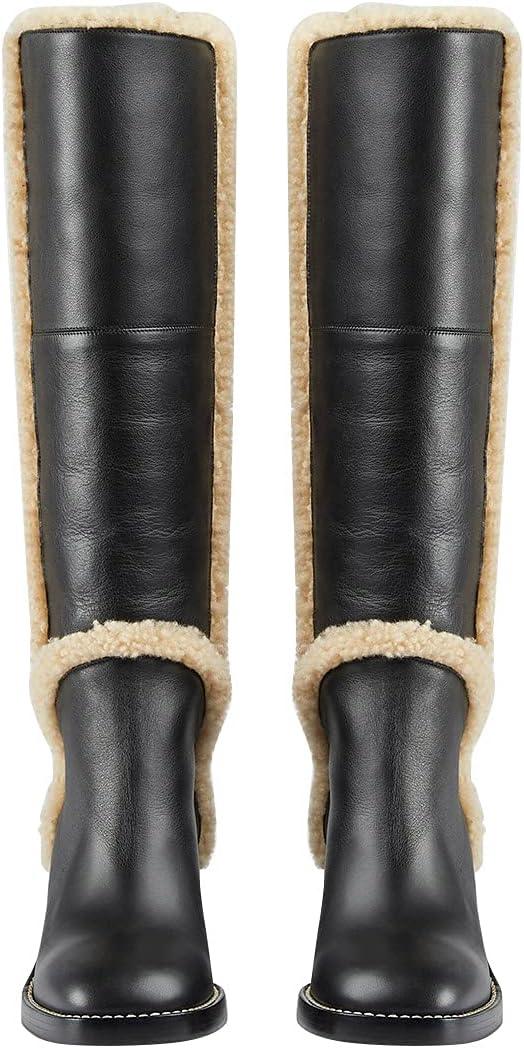 imageFSJ Women Fashion Knee High Round Toe Mid Chunky Block Heel Riding Dress Winter Wool Spring Shaft BootsBlack