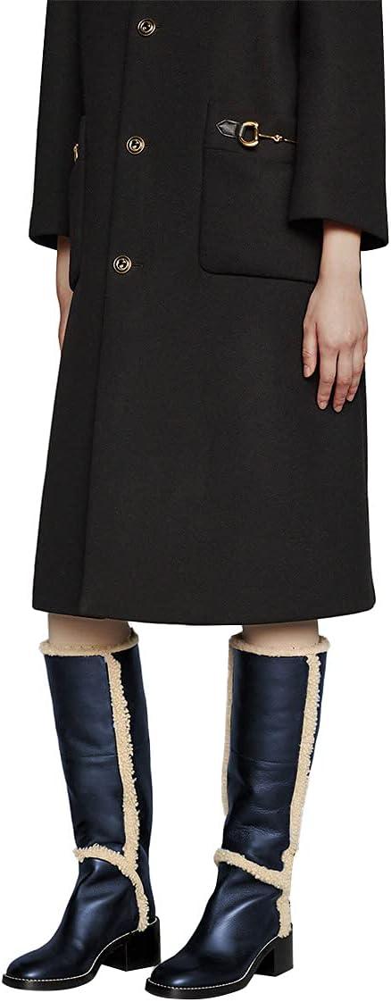 imageFSJ Women Fashion Knee High Round Toe Mid Chunky Block Heel Riding Dress Winter Wool Spring Shaft BootsBlue