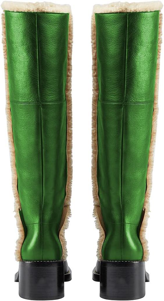 imageFSJ Women Fashion Knee High Round Toe Mid Chunky Block Heel Riding Dress Winter Wool Spring Shaft BootsGreen