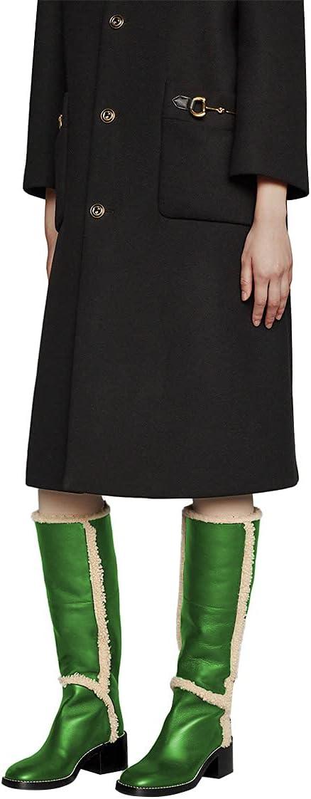 imageFSJ Women Fashion Knee High Round Toe Mid Chunky Block Heel Riding Dress Winter Wool Spring Shaft BootsGreen