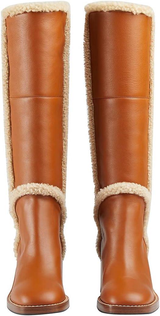 imageFSJ Women Fashion Knee High Round Toe Mid Chunky Block Heel Riding Dress Winter Wool Spring Shaft BootsPeru