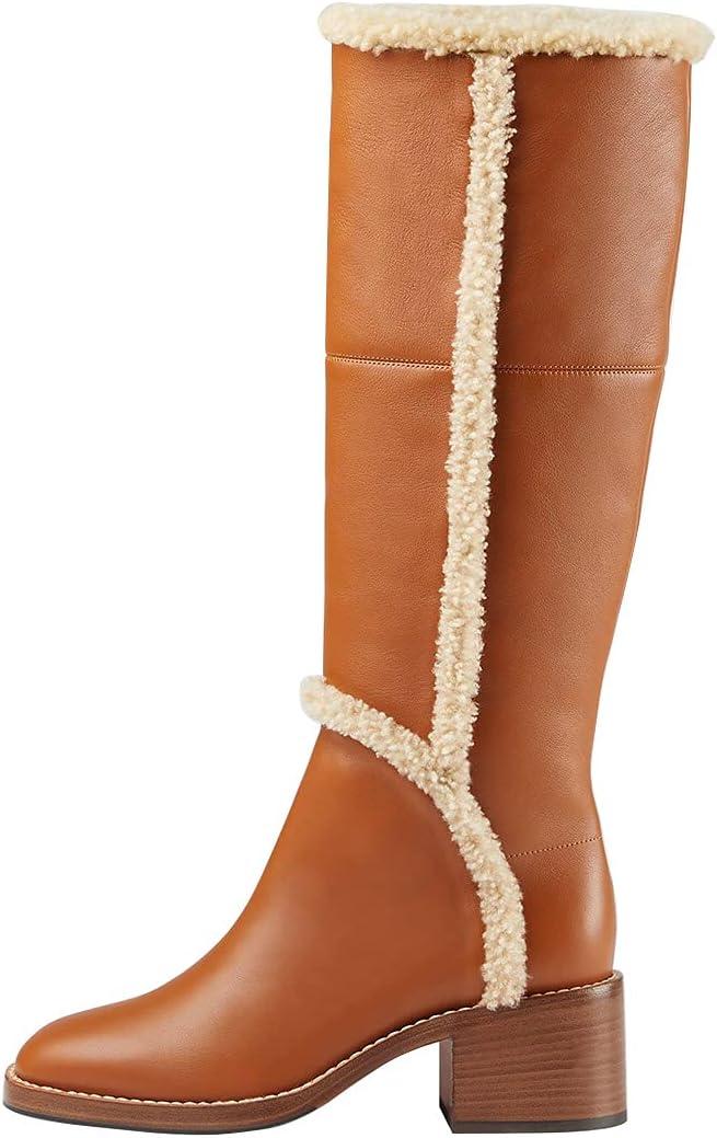 imageFSJ Women Fashion Knee High Round Toe Mid Chunky Block Heel Riding Dress Winter Wool Spring Shaft BootsPeru