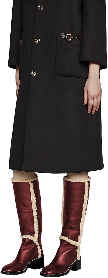 imageFSJ Women Fashion Knee High Round Toe Mid Chunky Block Heel Riding Dress Winter Wool Spring Shaft BootsRed Wine
