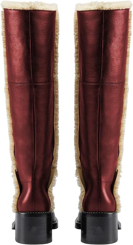 imageFSJ Women Fashion Knee High Round Toe Mid Chunky Block Heel Riding Dress Winter Wool Spring Shaft BootsRed Wine