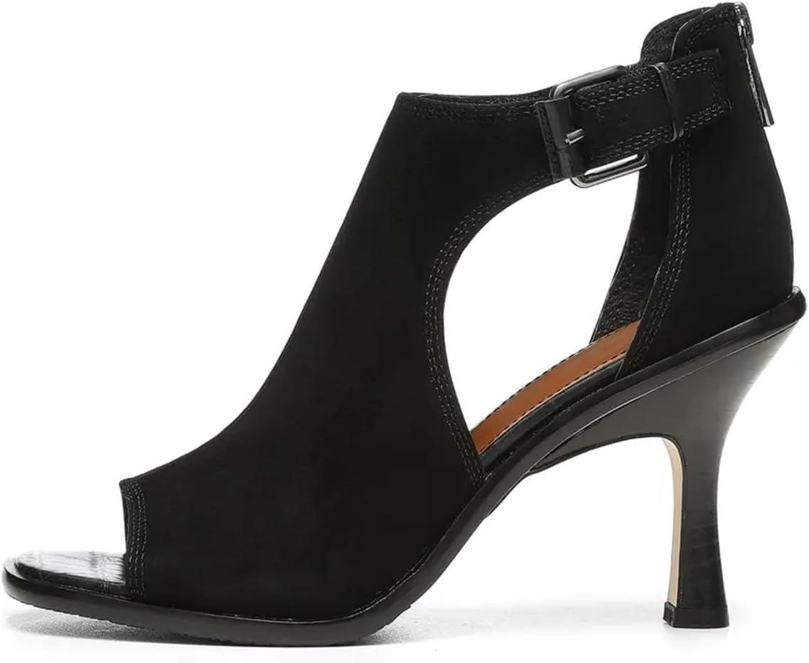 imageFSJ Women Peep Open Toe High Heel Sandals Cutout Ankle Strap Buckle Booties with Back Zipper Fashion Cocktail Nightclub Pumps Shoes Size 416 USBlack