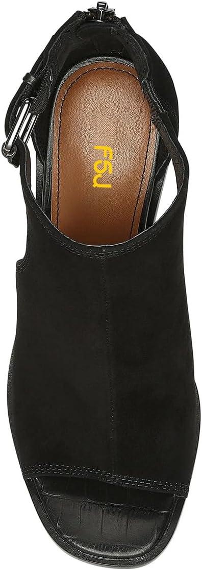 imageFSJ Women Peep Open Toe High Heel Sandals Cutout Ankle Strap Buckle Booties with Back Zipper Fashion Cocktail Nightclub Pumps Shoes Size 416 USBlack