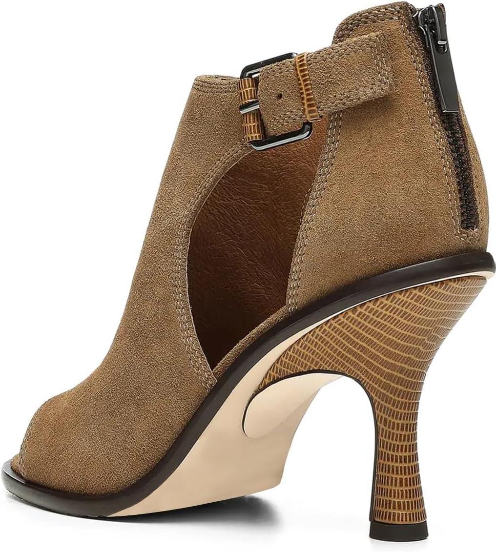 imageFSJ Women Peep Open Toe High Heel Sandals Cutout Ankle Strap Buckle Booties with Back Zipper Fashion Cocktail Nightclub Pumps Shoes Size 416 USBrown