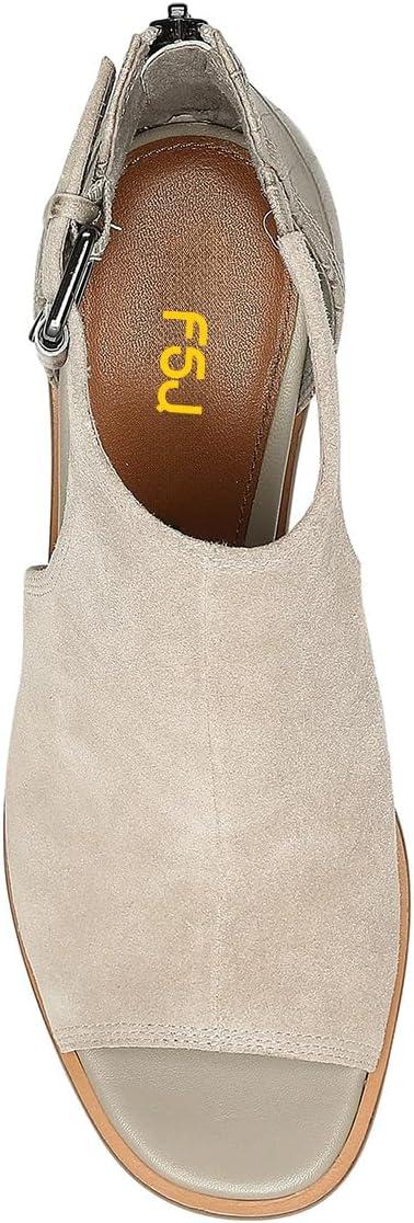 imageFSJ Women Peep Open Toe High Heel Sandals Cutout Ankle Strap Buckle Booties with Back Zipper Fashion Cocktail Nightclub Pumps Shoes Size 416 USLight Gray