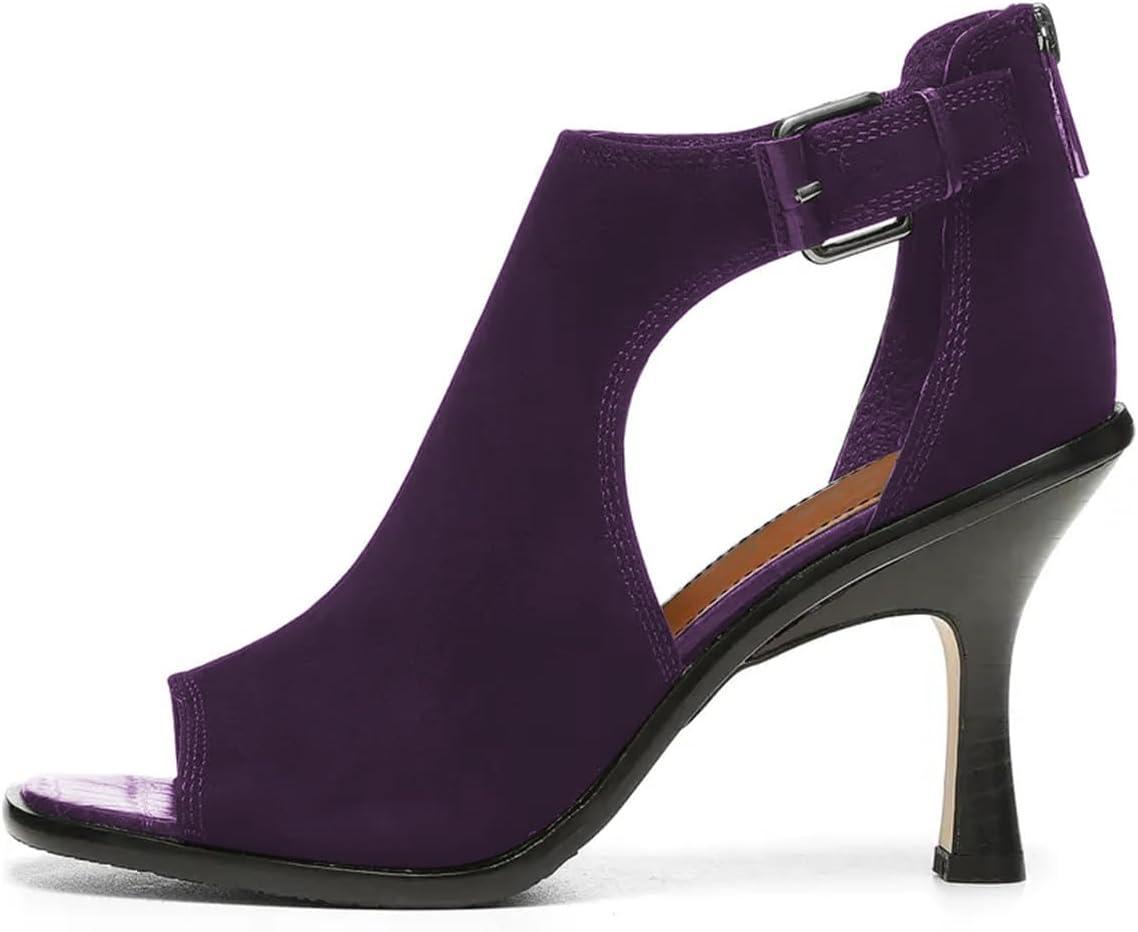 imageFSJ Women Peep Open Toe High Heel Sandals Cutout Ankle Strap Buckle Booties with Back Zipper Fashion Cocktail Nightclub Pumps Shoes Size 416 USPurple