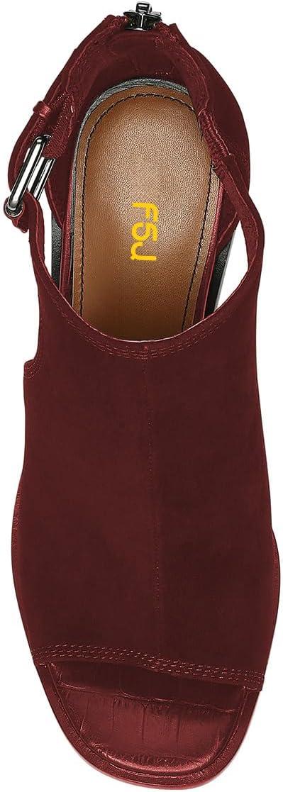 imageFSJ Women Peep Open Toe High Heel Sandals Cutout Ankle Strap Buckle Booties with Back Zipper Fashion Cocktail Nightclub Pumps Shoes Size 416 USRed