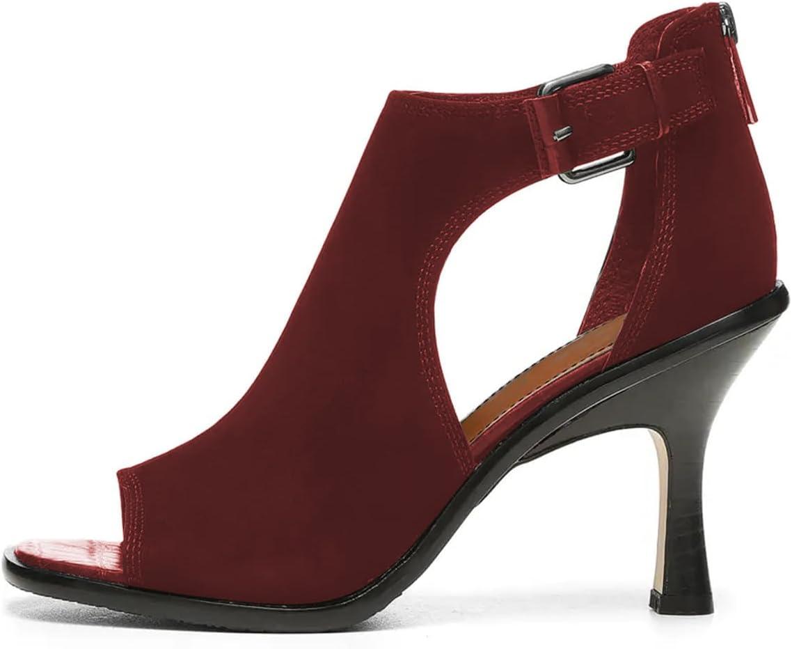 imageFSJ Women Peep Open Toe High Heel Sandals Cutout Ankle Strap Buckle Booties with Back Zipper Fashion Cocktail Nightclub Pumps Shoes Size 416 USRed