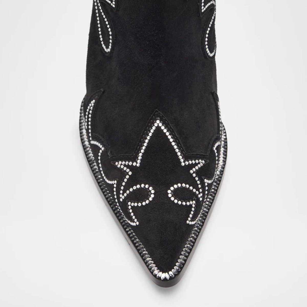 imageFSJ Women Pointed Toe Cowboy Boots Embroidered Chunky High Heel Knee High Boots Western Pull On Fashion Dress Shoes Size 416 USBlackcrystals