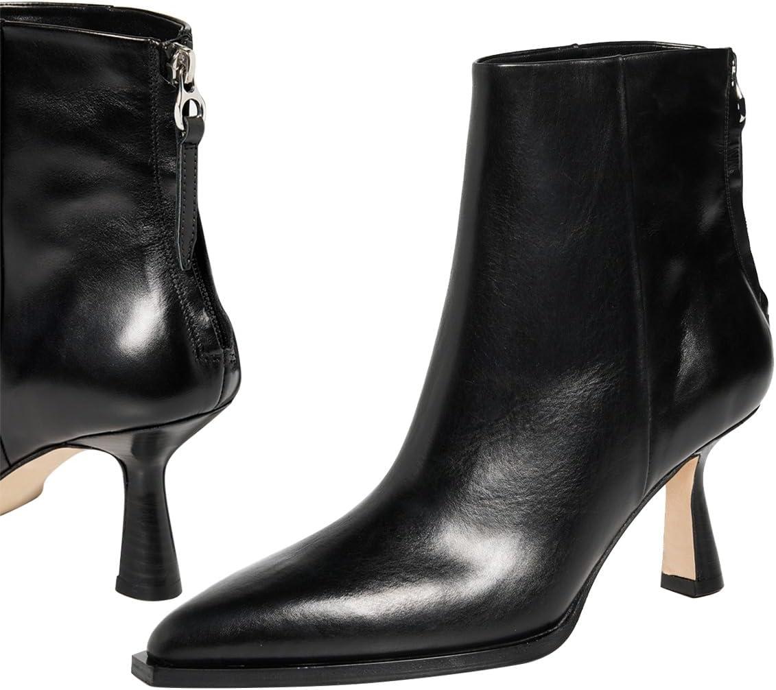 imageFSJ Women Pointed Toe Low Kitten Heel Ankle Boots Faux Leather Back Zipper Classic Short Booties Basic Office Dress Shoes Size 416 USBlack