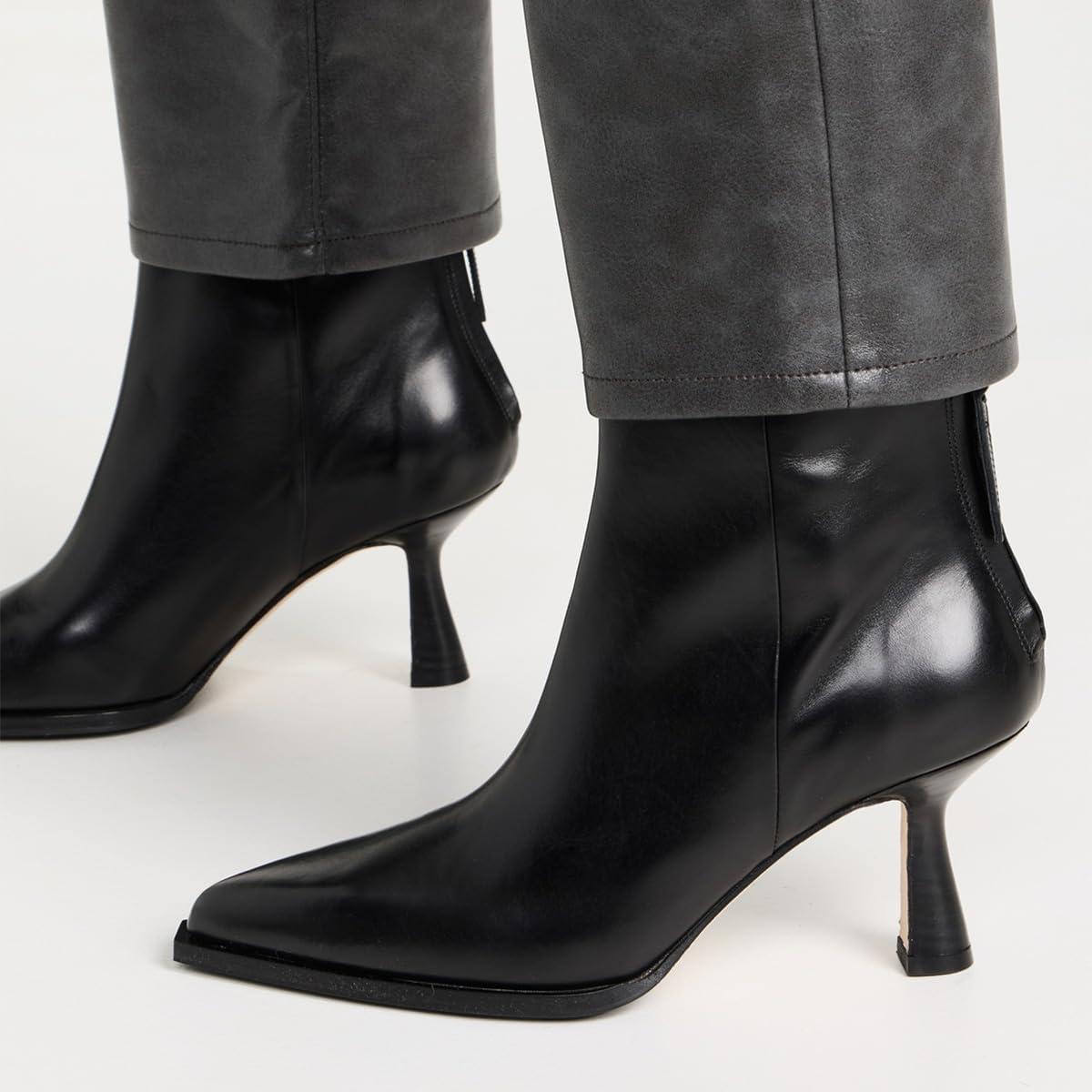 imageFSJ Women Pointed Toe Low Kitten Heel Ankle Boots Faux Leather Back Zipper Classic Short Booties Basic Office Dress Shoes Size 416 USBlack