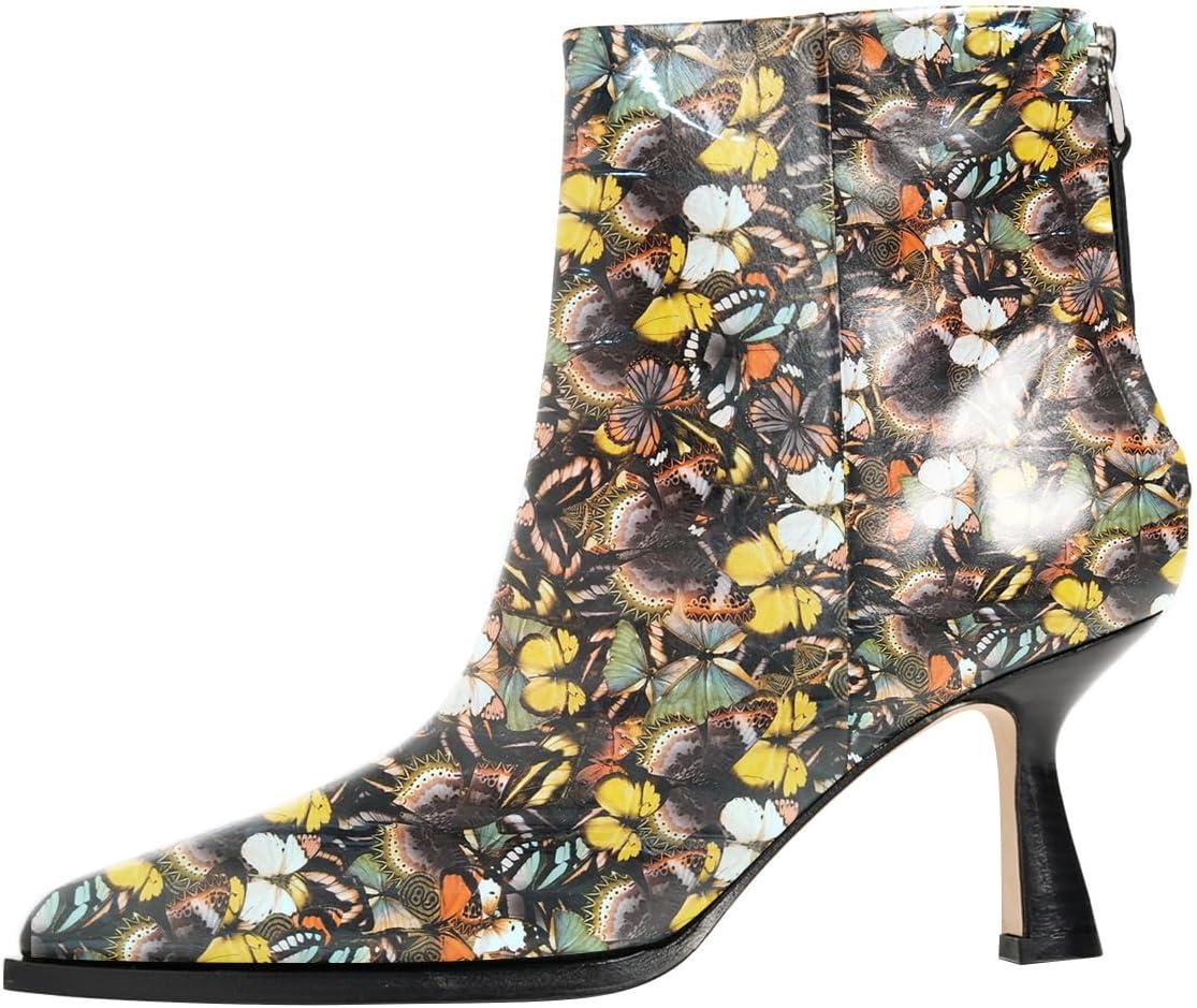 imageFSJ Women Pointed Toe Low Kitten Heel Ankle Boots Faux Leather Back Zipper Classic Short Booties Basic Office Dress Shoes Size 416 USButterfly Printing