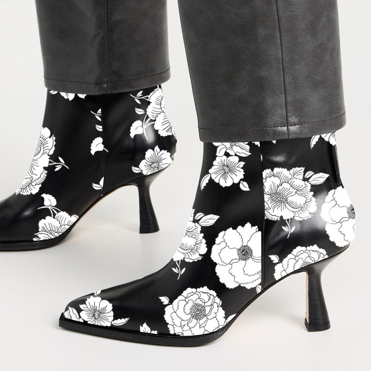 imageFSJ Women Pointed Toe Low Kitten Heel Ankle Boots Faux Leather Back Zipper Classic Short Booties Basic Office Dress Shoes Size 416 USFloral White