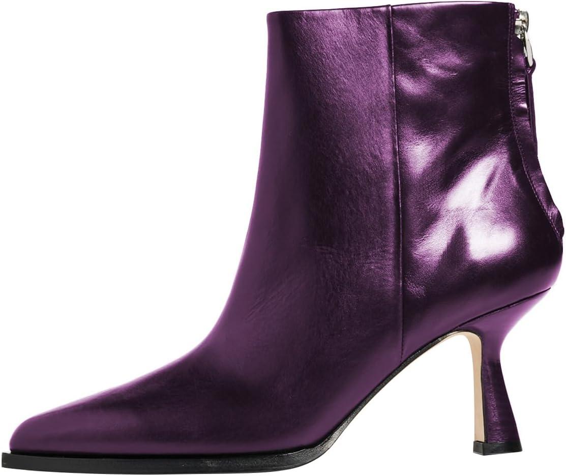 imageFSJ Women Pointed Toe Low Kitten Heel Ankle Boots Faux Leather Back Zipper Classic Short Booties Basic Office Dress Shoes Size 416 USPurple