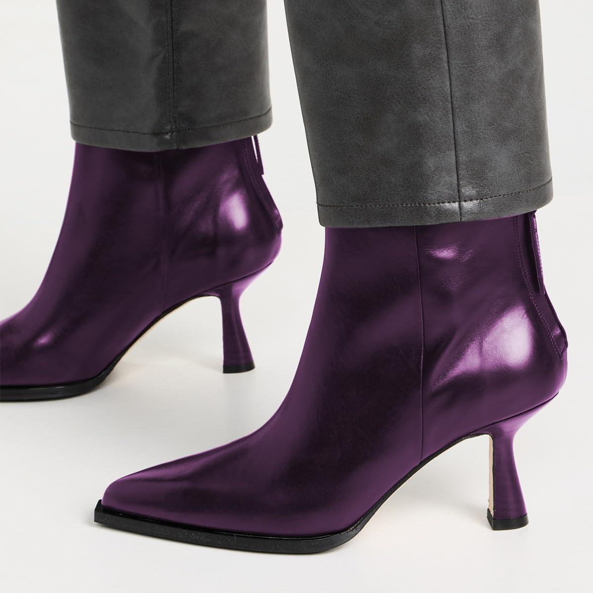 imageFSJ Women Pointed Toe Low Kitten Heel Ankle Boots Faux Leather Back Zipper Classic Short Booties Basic Office Dress Shoes Size 416 USPurple