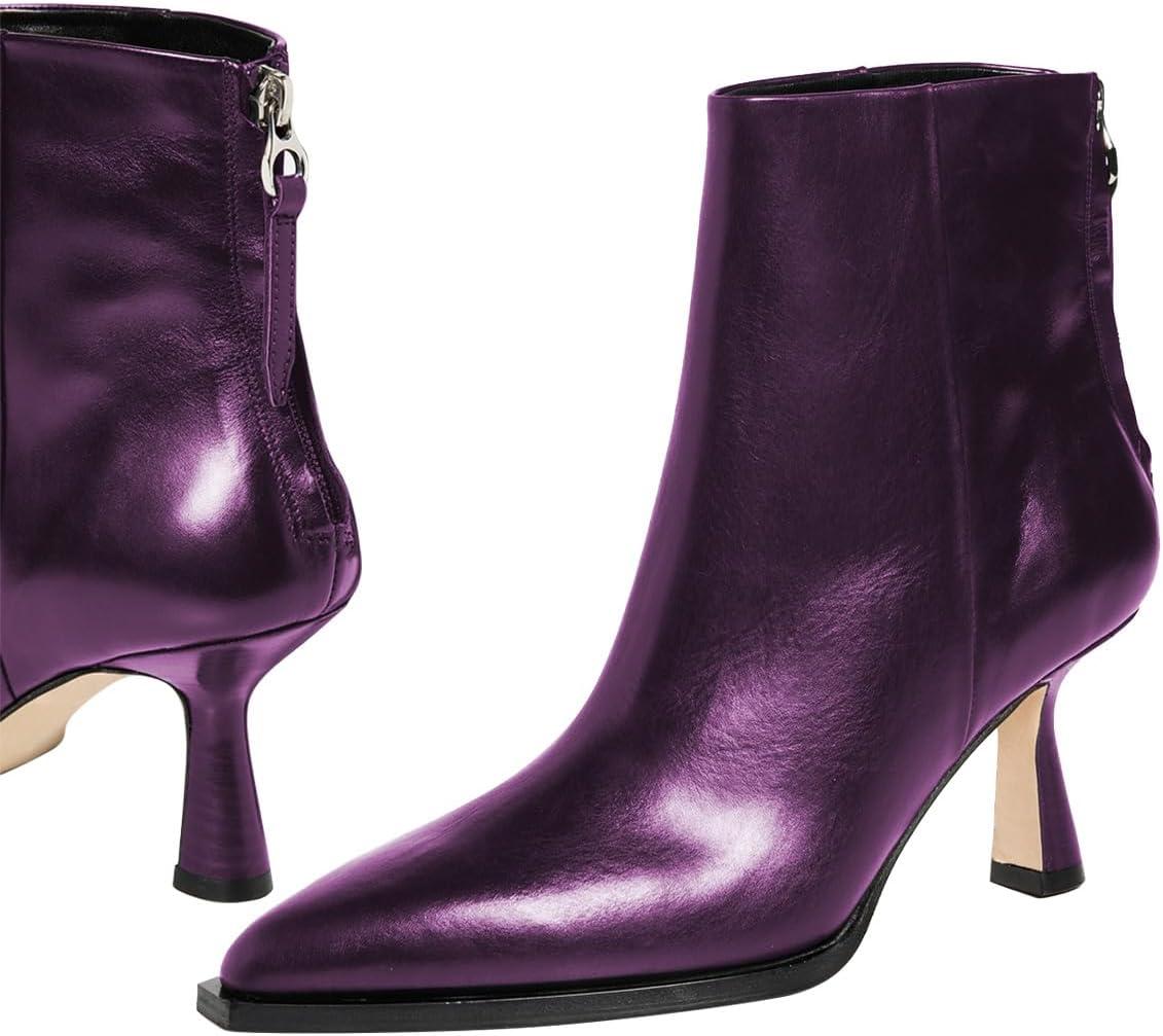 imageFSJ Women Pointed Toe Low Kitten Heel Ankle Boots Faux Leather Back Zipper Classic Short Booties Basic Office Dress Shoes Size 416 USPurple