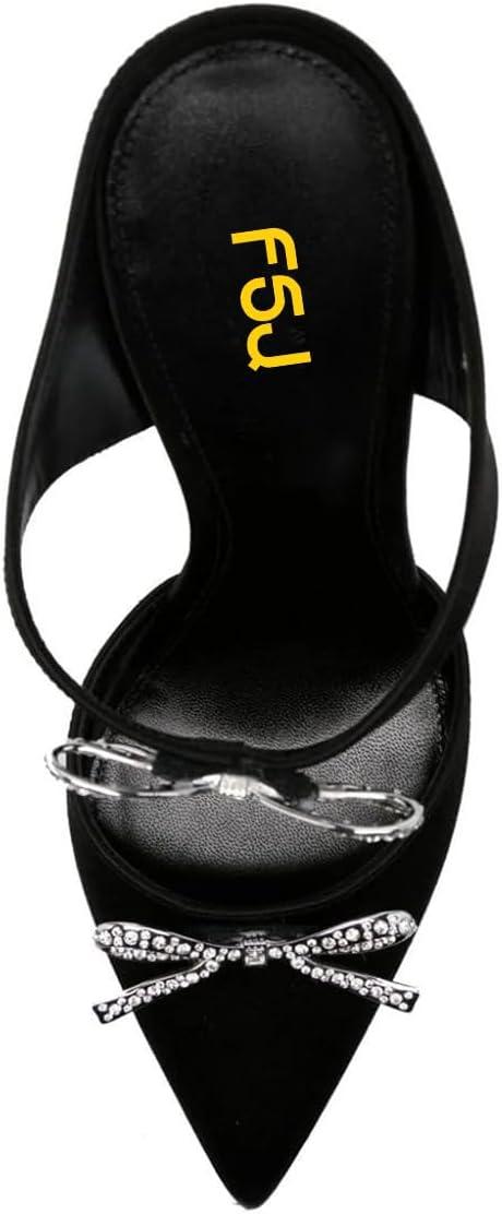 imageFSJ Women Pointed Toe with Two Bows Mules Perals High Heel Sandal Slip On Sexy Backless Summer Slides Ladies Party Dress Shoes Size 416 USBlack