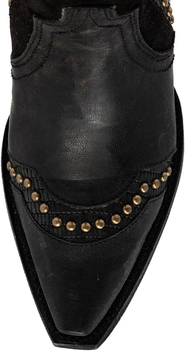 imageFSJ Women Retro Western Cowboy Boots with Studded Square Toe Stylish Low Block Heel Leather Cowgirl MidCalf Boots Shoes Size 416 USBlack