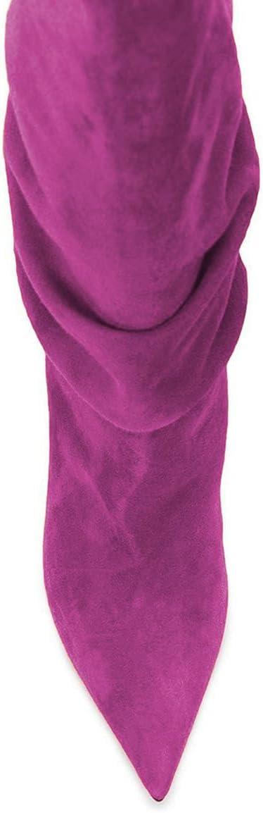 imageFSJ Women Slouchy Mid Calf Boots Pointed Toe Slim Stiletto High Heel Under Knee Boots V Cut Pointed Toe Pull On Winter Dress Shoe Size 415 USPurple