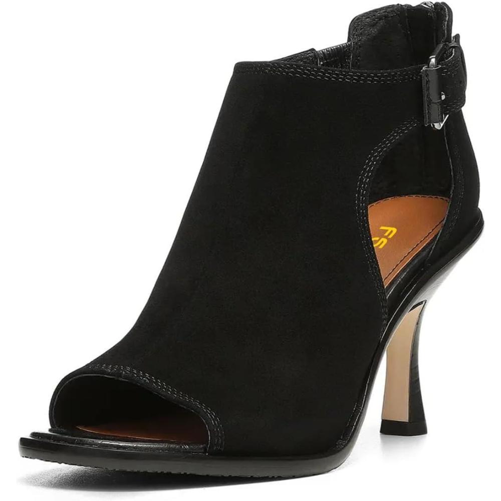 imageFSJ Women Peep Open Toe High Heel Sandals Cutout Ankle Strap Buckle Booties with Back Zipper Fashion Cocktail Nightclub Pumps Shoes Size 416 USBlack