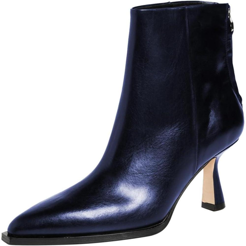 imageFSJ Women Pointed Toe Low Kitten Heel Ankle Boots Faux Leather Back Zipper Classic Short Booties Basic Office Dress Shoes Size 416 USBlue