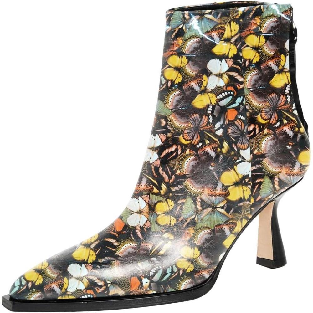 imageFSJ Women Pointed Toe Low Kitten Heel Ankle Boots Faux Leather Back Zipper Classic Short Booties Basic Office Dress Shoes Size 416 USButterfly Printing