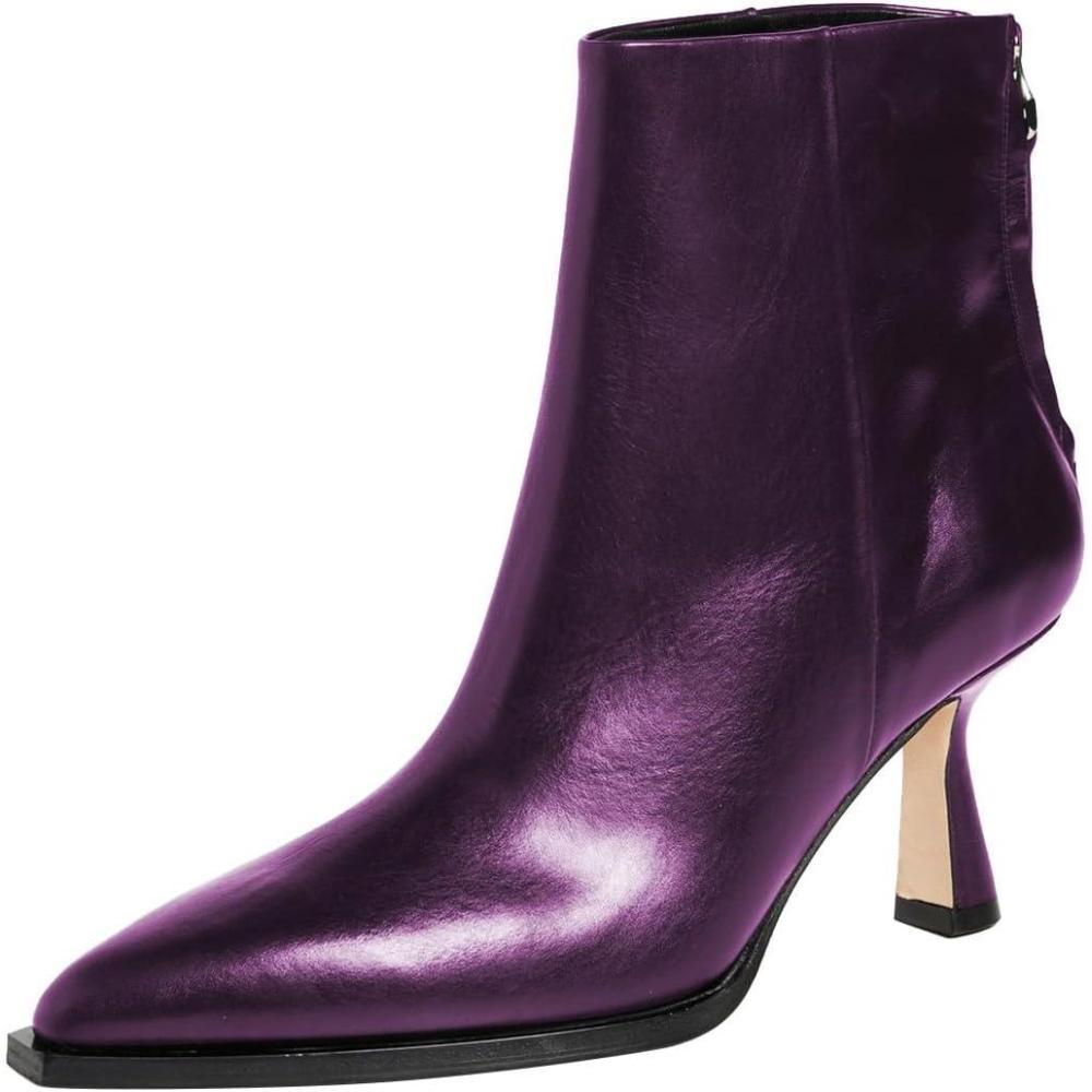 imageFSJ Women Pointed Toe Low Kitten Heel Ankle Boots Faux Leather Back Zipper Classic Short Booties Basic Office Dress Shoes Size 416 USPurple