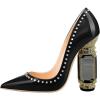 imageFSJ Women Bridal Pointed Toe Chunky Block High Heel Crystal Pumps Slip on Wedding Thick Comfort Evening Dress Studded Rivets ShoesBlack