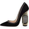 imageFSJ Women Bridal Pointed Toe Chunky Block High Heel Crystal Pumps Slip on Wedding Thick Comfort Evening Dress Studded Rivets ShoesBlack Suede