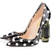 imageFSJ Women Bridal Pointed Toe Chunky Block High Heel Crystal Pumps Slip on Wedding Thick Comfort Evening Dress Studded Rivets ShoesBlack and White Polka Dots