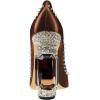 imageFSJ Women Bridal Pointed Toe Chunky Block High Heel Crystal Pumps Slip on Wedding Thick Comfort Evening Dress Studded Rivets ShoesBrown Matte Leather